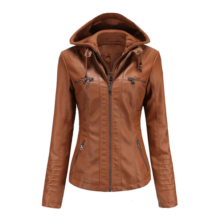 NOUVEAU RICHE Damen Winterjacke Mit Kapuze Reißverschluss Warm Gefüttert Braun