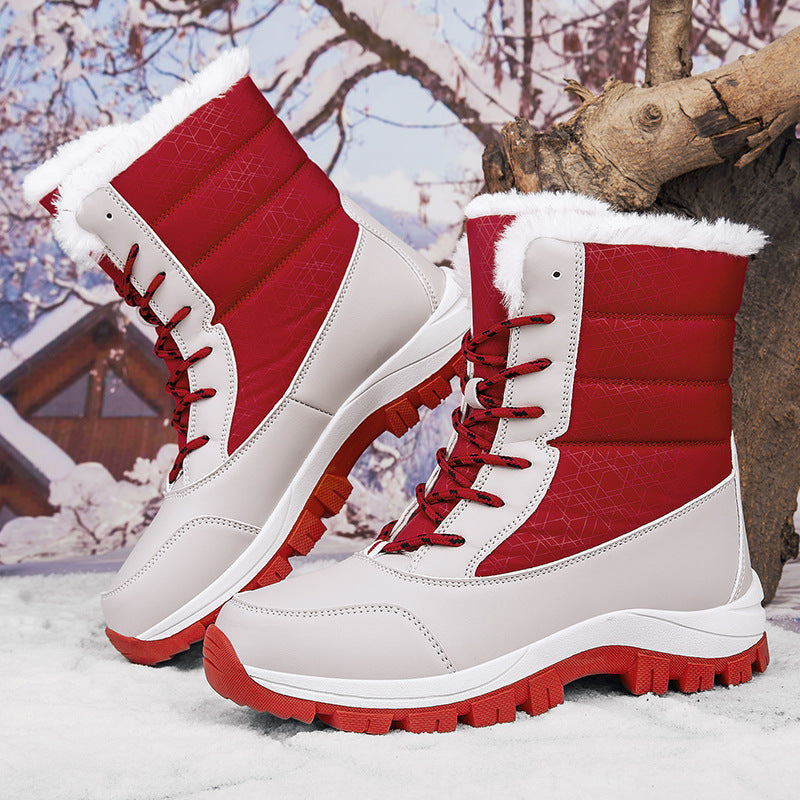 NOUVEAU RICHE Damen Winterstiefel Warm Gefüttert Rutschfeste Sohle Schnee Rot