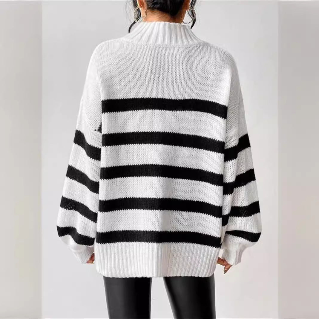 Isana | Damen Pullover | Rippkragen Gestreiftes Design