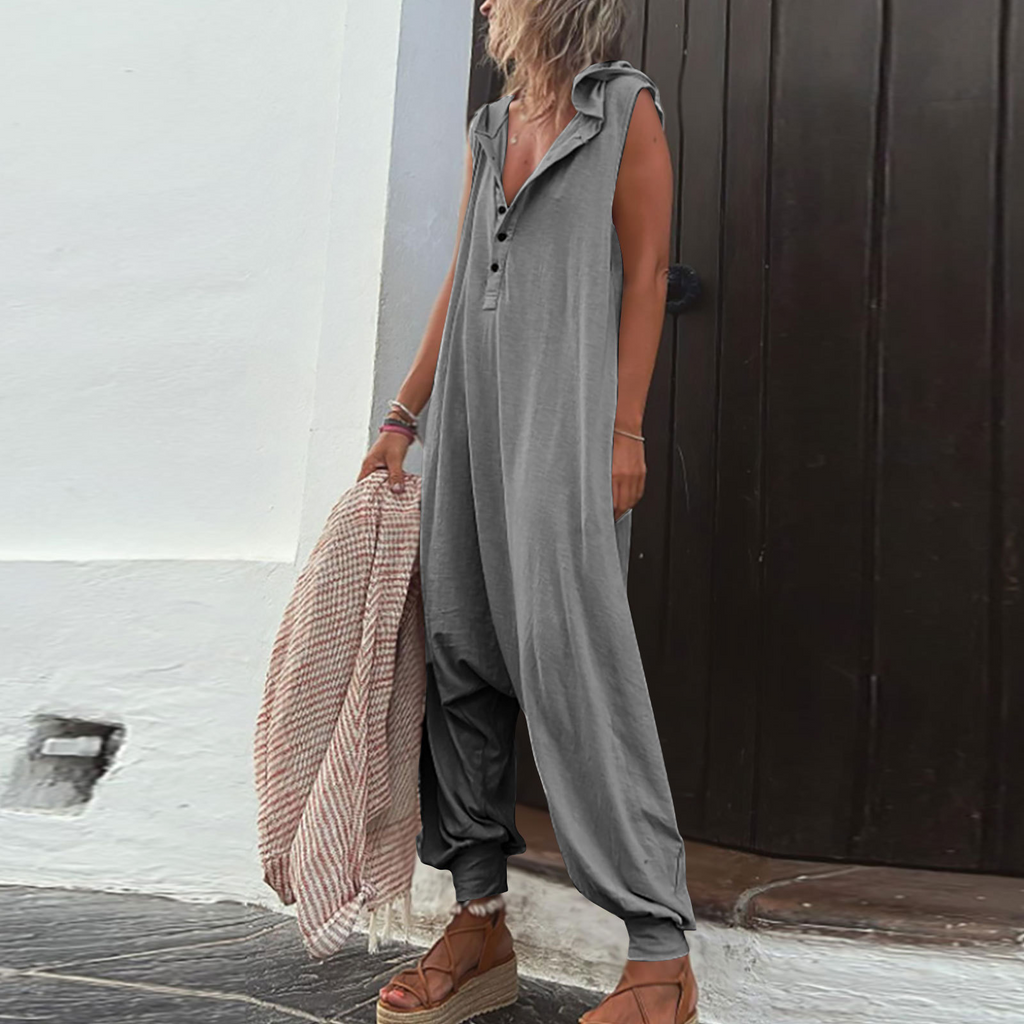 NOUVEAU RICHE Jumpsuit Damen Ärmelloser Leichter Stoff Ideal Für Alltag Grau