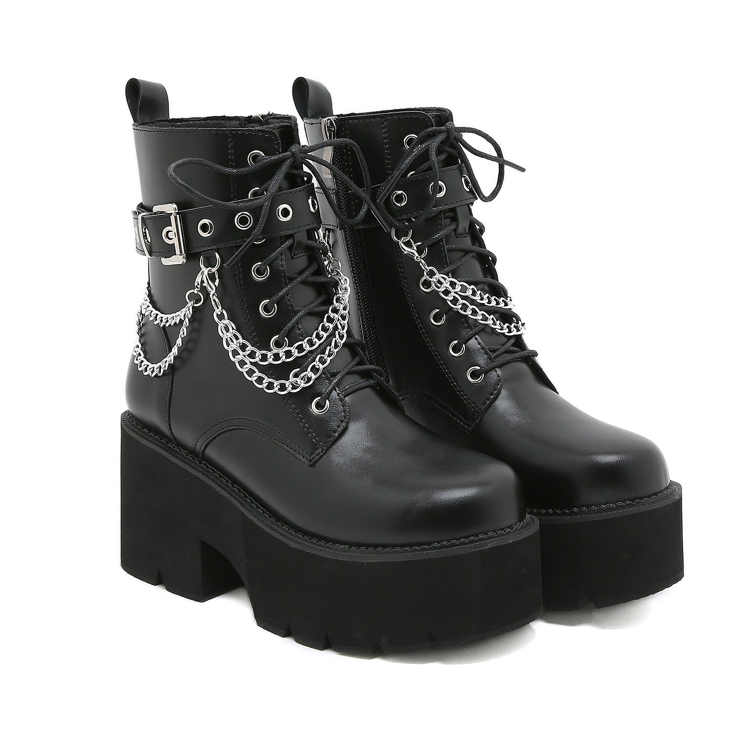 NOUVEAU RICHE Damen Schwarze Stiefel Mit Hohen Absätzen Im Martens-Stil Schwarz