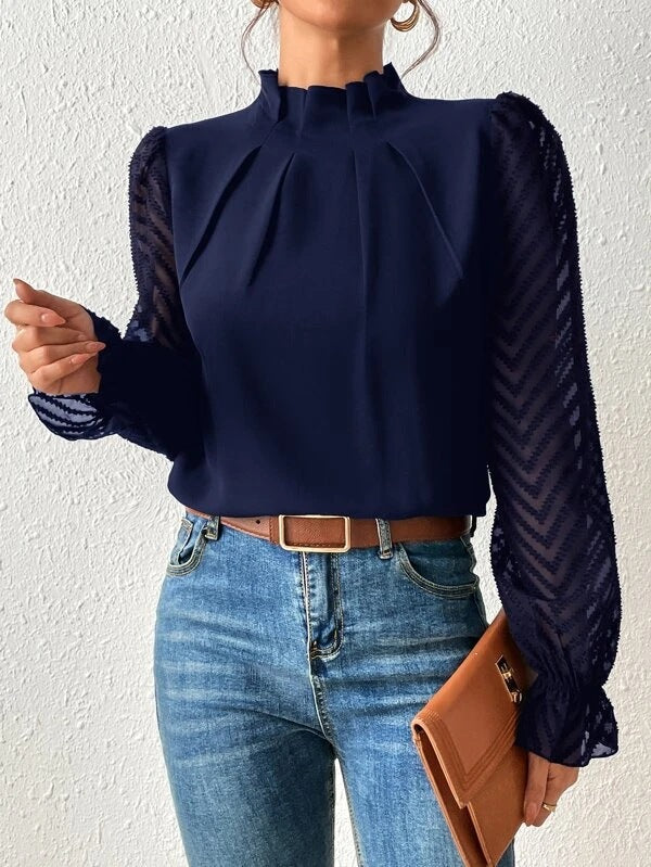 NOUVEAU RICHE Gemustertes Oberteil für Damen im Trend – Stylisches Damenoberteil mit einzigartigem Design für jede Gelegenheit Dunkelblau