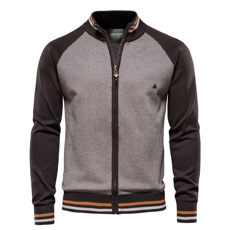 NOUVEAU RICHE Feinstrickjacke mit Reißverschluss – Stilvolle Strickjacke mit Stehkragen Braun