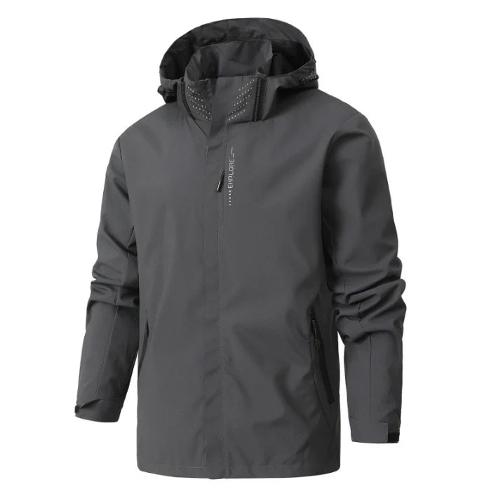 NOUVEAU RICHE Unisex Regenjacke – Wasserdichte Langarm Jacke im Sportlichen Look Grau