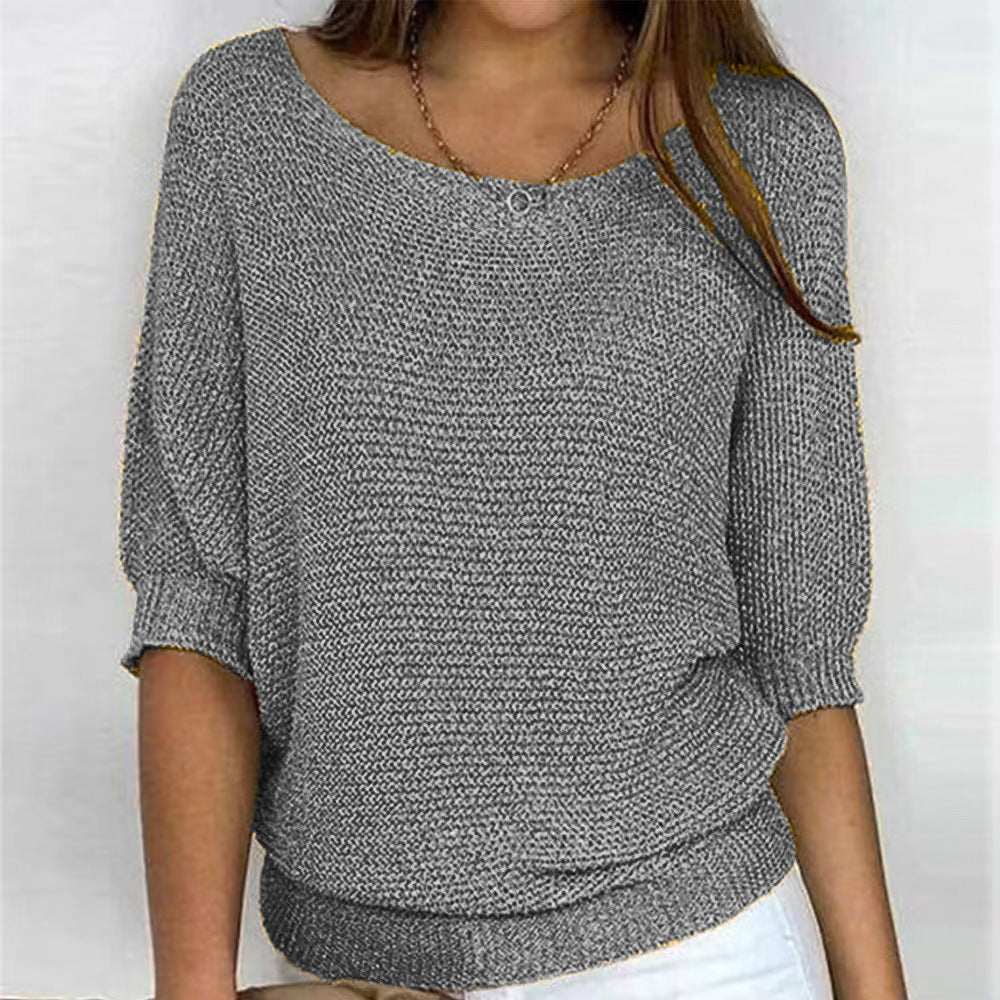 NOUVEAU RICHE Strickpullover Damen V Ausschnitt Klassisch Kuschelig Wollmix Grau