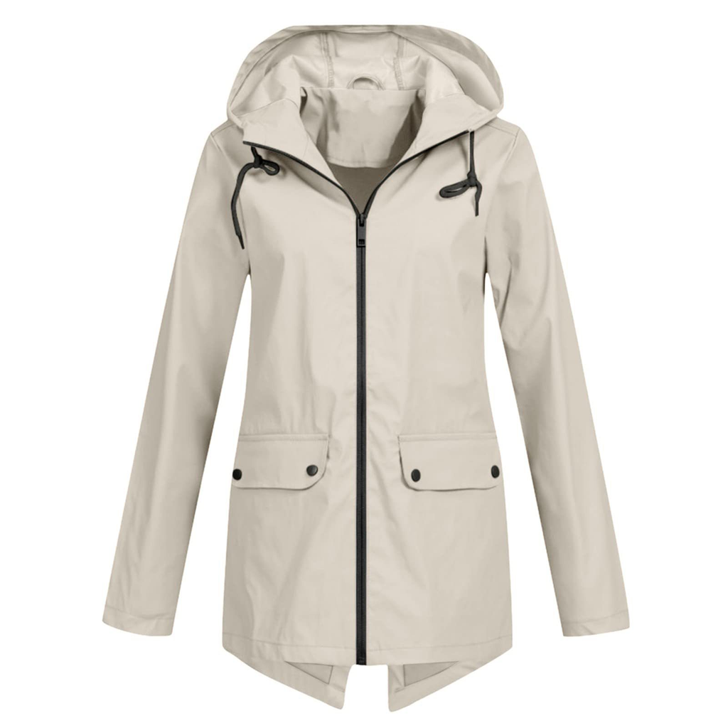 NOUVEAU RICHE Damen Regenjacke Kapuze Wasserdichte Modisch Durch Den Regen Beige