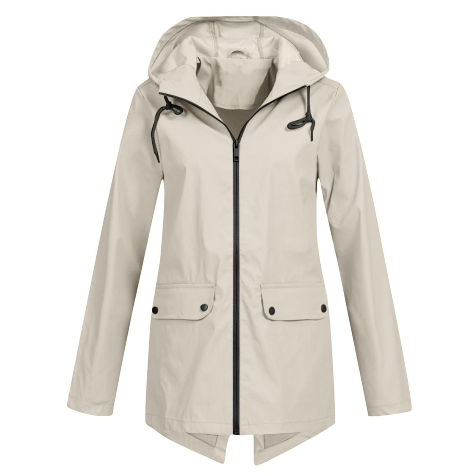 NOUVEAU RICHE Damen Regenjacke Kapuze Wasserdichte Modisch Durch Den Regen Beige