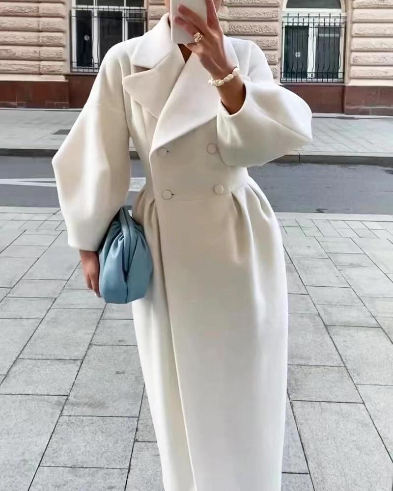 NOUVEAU RICHE Trenchcoat Damen Lang Reverskragen Laternenärmel Elegant Weiß