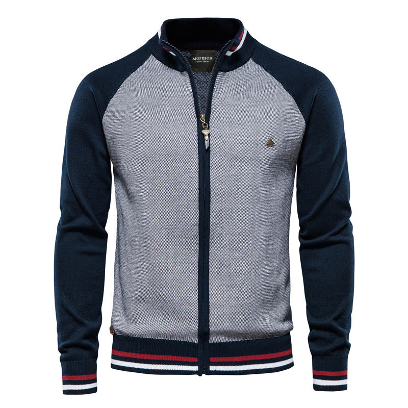NOUVEAU RICHE Feinstrickjacke mit Reißverschluss – Stilvolle Strickjacke mit Stehkragen Marineblau