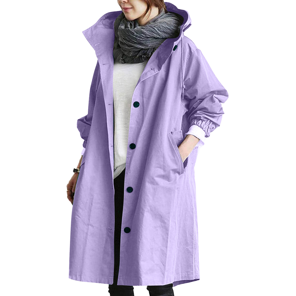 NOUVEAU RICHE Damen Regenjacke Mit Knopfverschluss Wind und Nässe Stil Lila