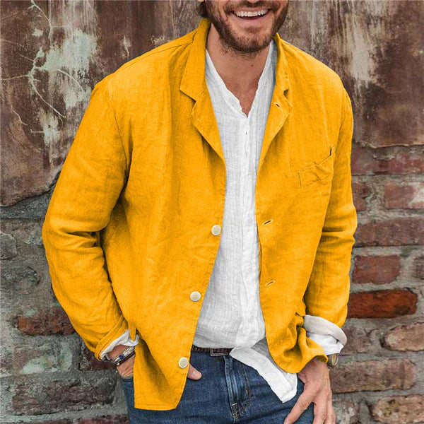 NOUVEAU RICHE Leinenjacke Herren Baumwolle Leinen Mischung Alltag Gelb
