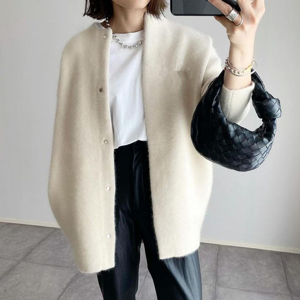 NOUVEAU RICHE Cozy Knit Cardigan for Women - Stylish and Comfortable Layering Piece for Fall and Winter Fashion Creme Weiß Einheitsgröße