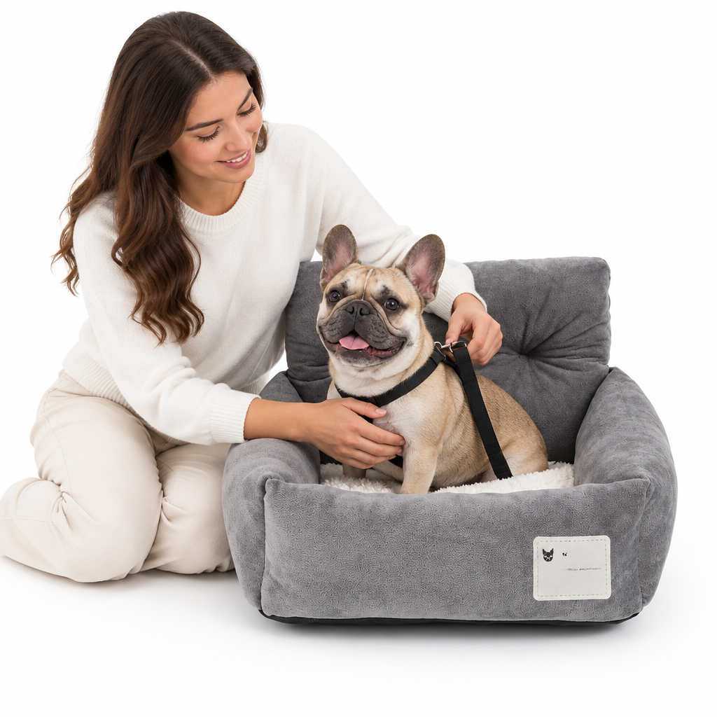 NOUVEAU RICHE Hundeautositz – Autositz für kleine Hunde mit weichem Futter & Riemen, einfache Montage, S oder L – CozyCanine