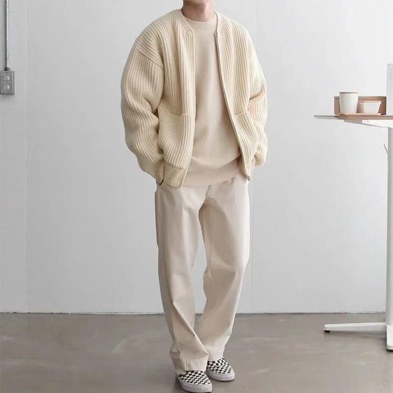 NOUVEAU RICHE Herren Strickjacke Gestrickte Textur Und Wärme Für Winter Aprikose