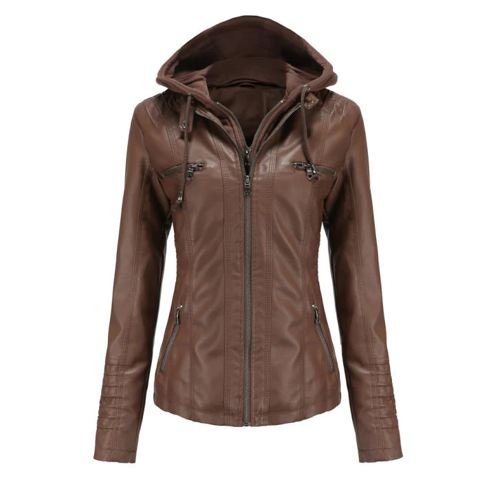 NOUVEAU RICHE Damen Winterjacke Mit Kapuze Reißverschluss Warm Gefüttert Kaffee