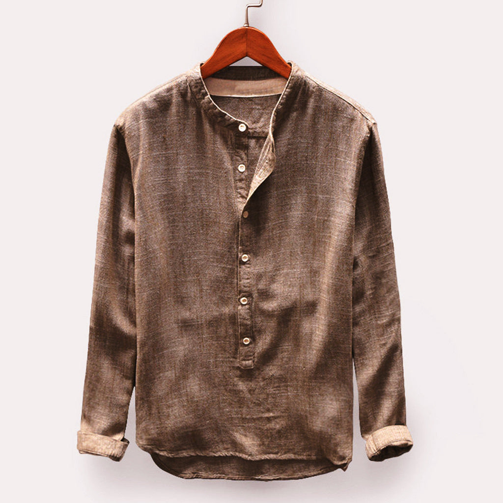 NOUVEAU RICHE Leinenhemd Männer Weiß Kurzarm Eleganter Alltagslook Braun