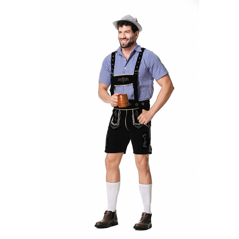 Bayerisches Kostümset für Herren – Trachten Set mit Lederhose, Kariertem Hemd & Hut, Oktoberfest Outfit, M–2XL