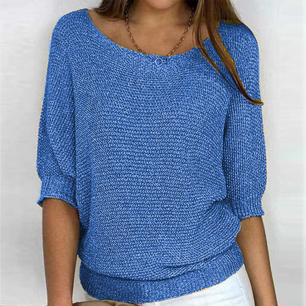 NOUVEAU RICHE Strickpullover Damen V Ausschnitt Klassisch Kuschelig Wollmix Blau