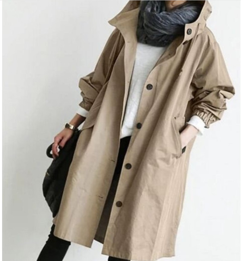NOUVEAU RICHE Damen Regenjacke Mit Knopfverschluss Wind und Nässe Stil Beige