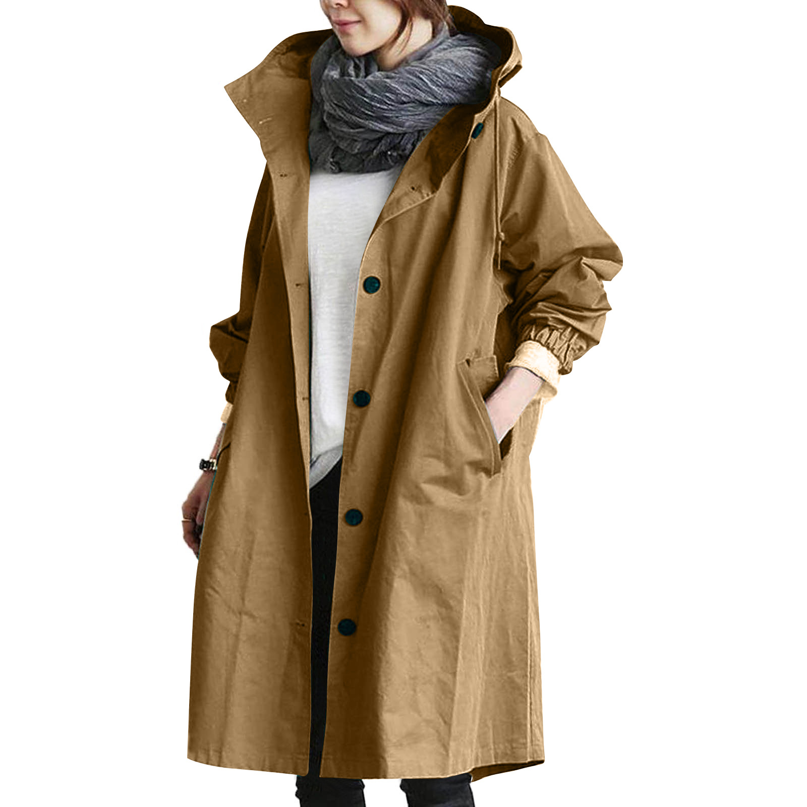 NOUVEAU RICHE Damen Regenjacke Mit Knopfverschluss Wind und Nässe Stil