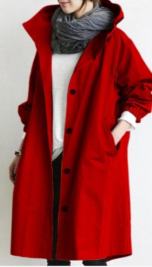 NOUVEAU RICHE Damen Regenjacke Mit Knopfverschluss Wind und Nässe Stil Rot