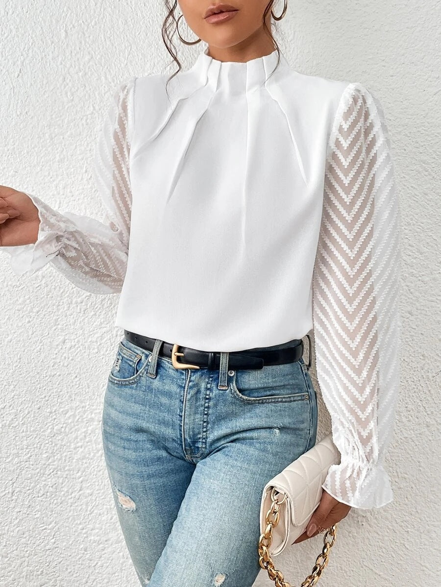 NOUVEAU RICHE Gemustertes Oberteil für Damen im Trend – Stylisches Damenoberteil mit einzigartigem Design für jede Gelegenheit Weiß