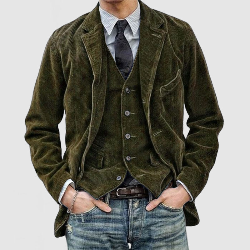 NOUVEAU RICHE Herren Blazer und Weste Set aus hochwertigem Stoff in klassischem Schwarz für formelle Anlässe und Business-Outfits Armeegrün