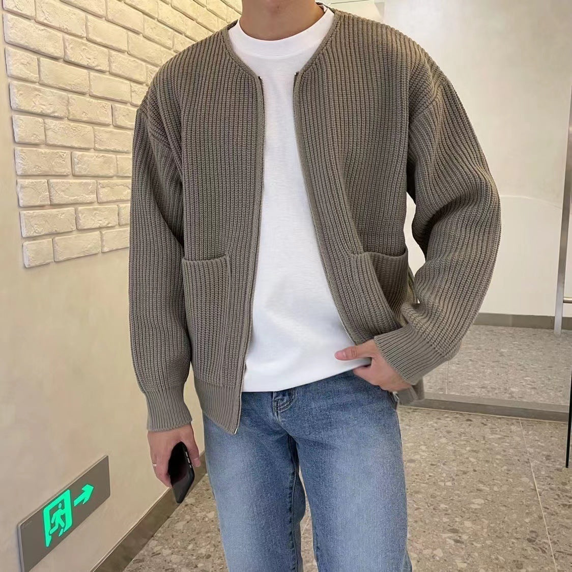 NOUVEAU RICHE Herren Strickjacke Gestrickte Textur Und Wärme Für Winter