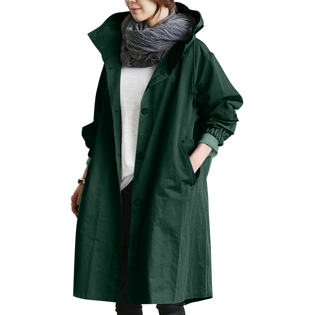 NOUVEAU RICHE Damen Regenjacke Mit Knopfverschluss Wind und Nässe Stil Smaragdgrün