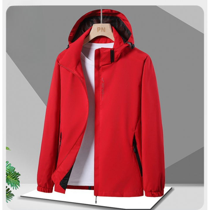 NOUVEAU RICHE Unisex Regenjacke – Wasserdichte Langarm Jacke im Sportlichen Look Rot