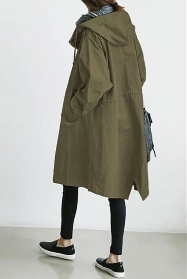 NOUVEAU RICHE Damen Regenjacke Mit Knopfverschluss Wind und Nässe Stil Armeegrün