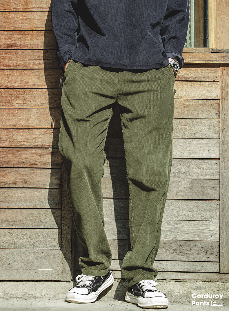 NOUVEAU RICHE Herren Corduroy Weite Beinhosen Aus 100 Prozent Baumwollcord Mit Entspanntem Schnitt Und Vintage Inspiriertem Look Grün