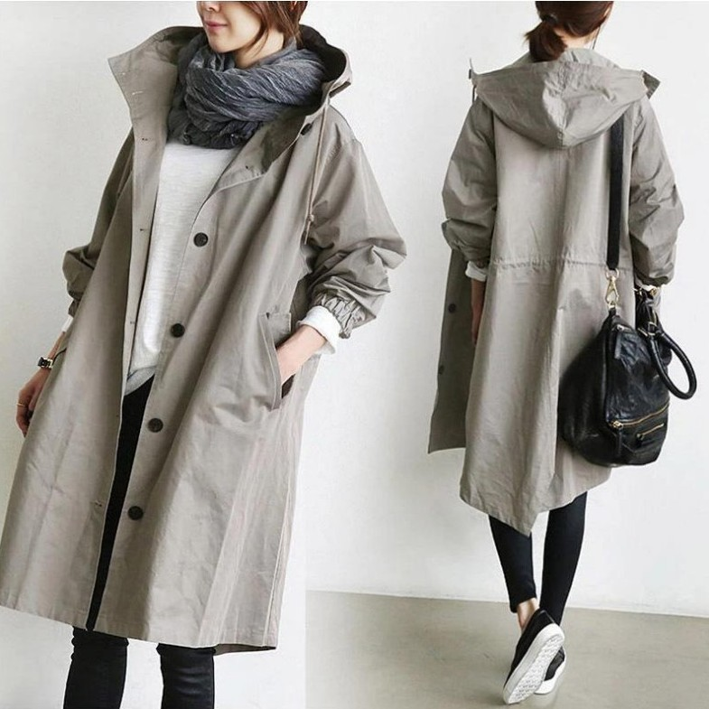 NOUVEAU RICHE Damen Regenjacke Mit Knopfverschluss Wind und Nässe Stil Grau