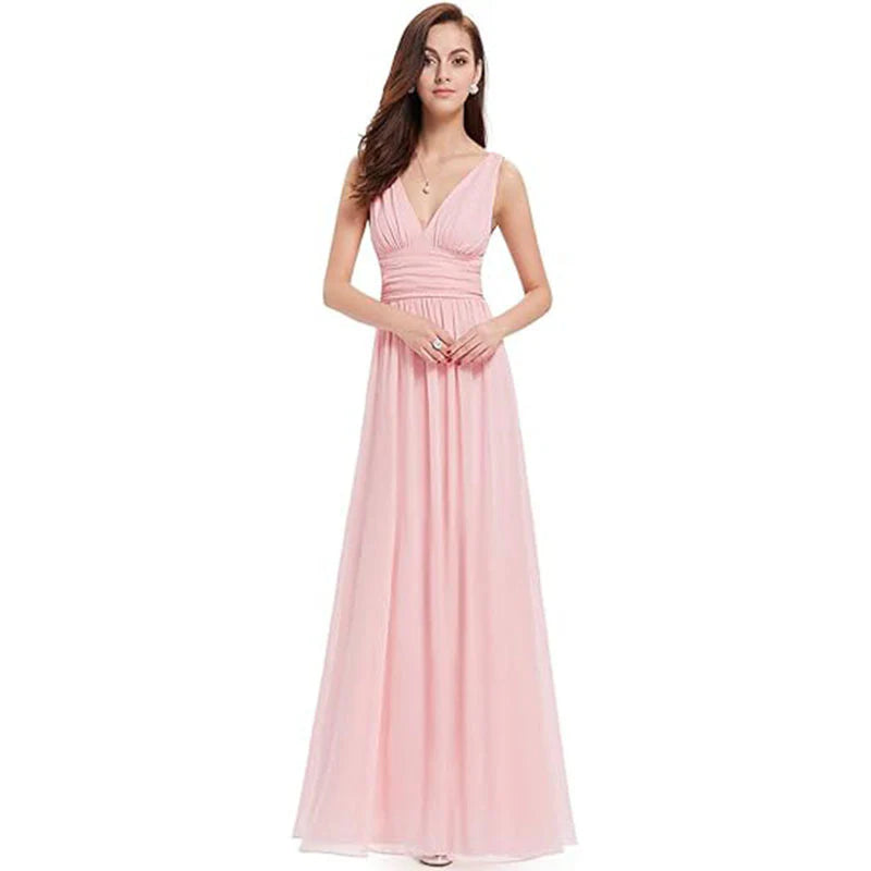 NOUVEAU RICHE Damen Elegantes Ärmelloses Kleid Mit V-Ausschnitt Maxi Rosa