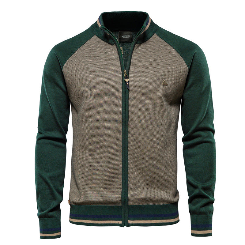 NOUVEAU RICHE Feinstrickjacke mit Reißverschluss – Stilvolle Strickjacke mit Stehkragen Armeegrün