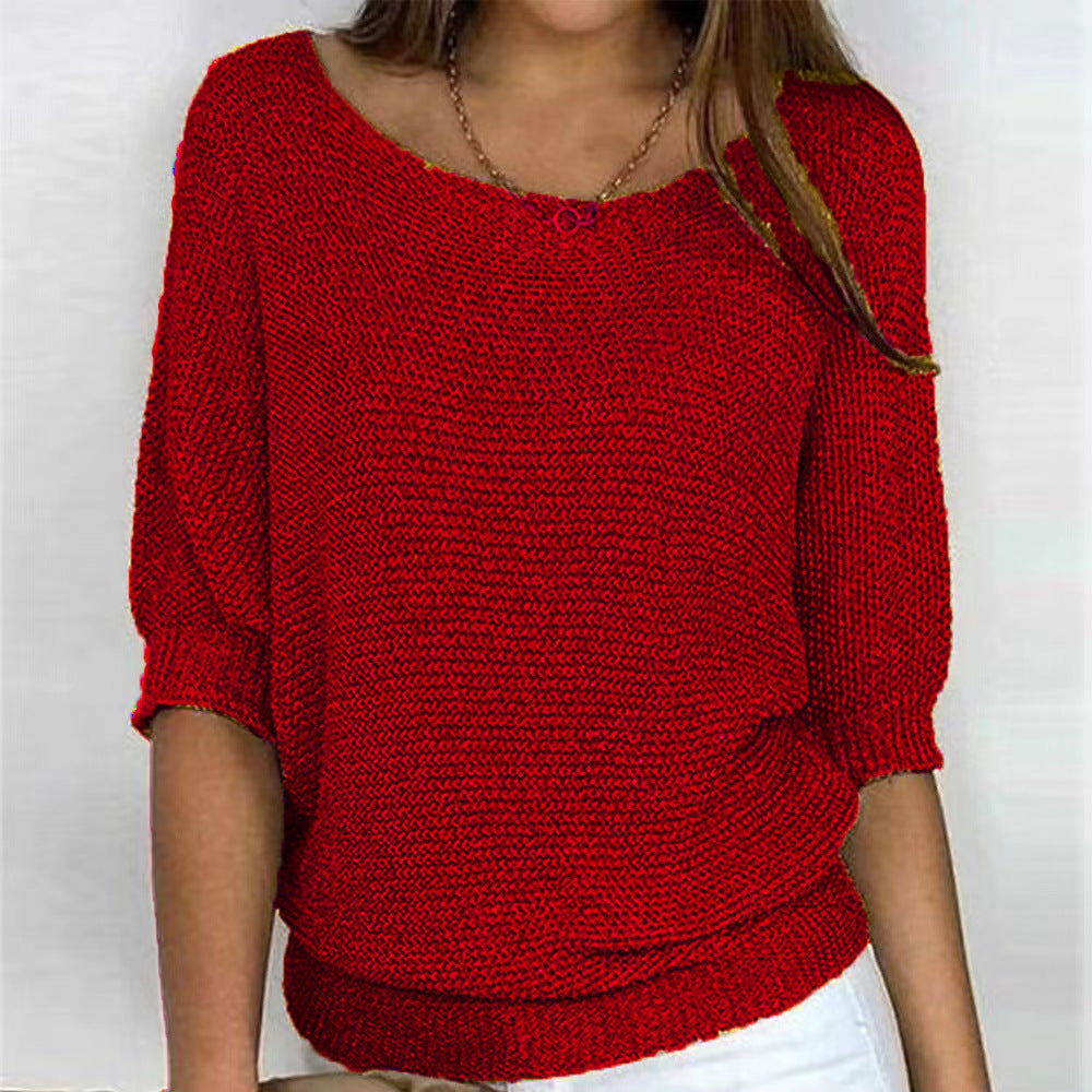 NOUVEAU RICHE Strickpullover Damen V Ausschnitt Klassisch Kuschelig Wollmix Rot
