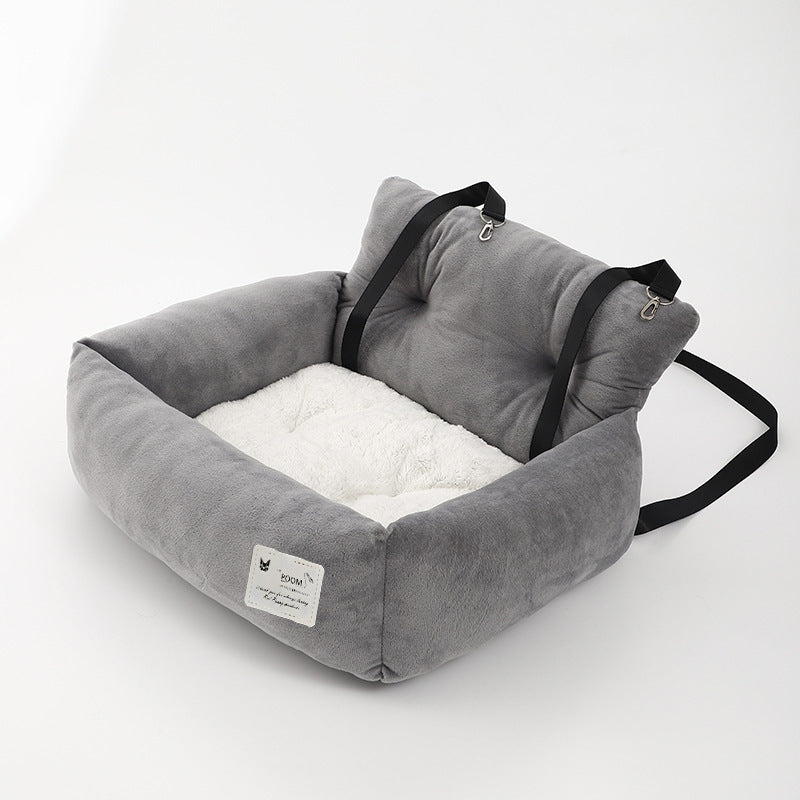 NOUVEAU RICHE Hundeautositz – Autositz für kleine Hunde mit weichem Futter & Riemen, einfache Montage, S oder L – CozyCanine Grau
