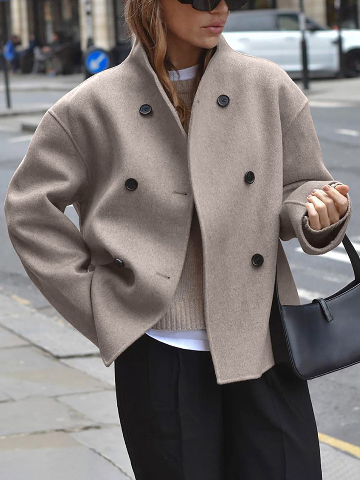 NOUVEAU RICHE Damenjacke Weitgeschnitten Knopfverschluss Trend Alltag Khaki
