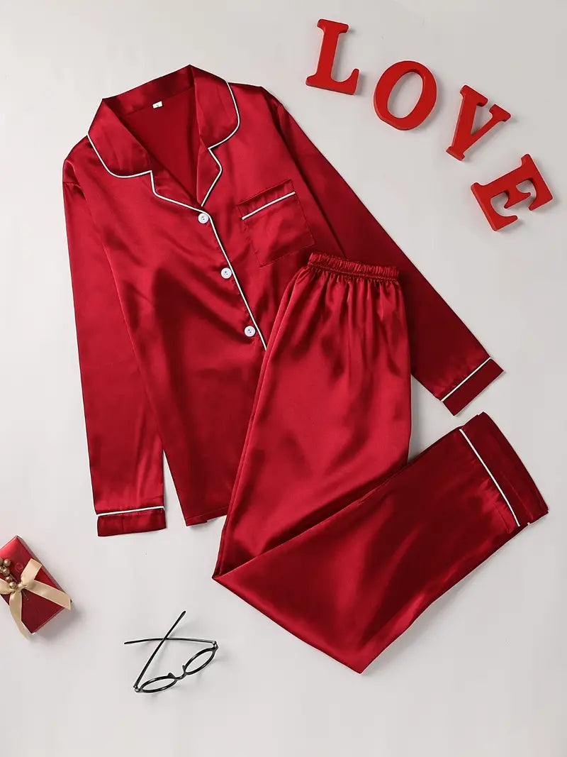 NOUVEAU RICHE Pyjama Set Damen Hautfreundliches Material Bequeme Passform Rot