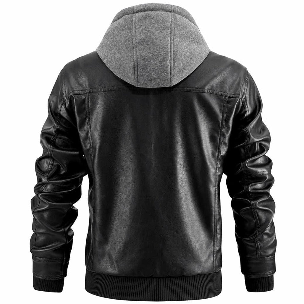 NOUVEAU RICHE Lederjacke mit Kapuze Herren Schwarz Großgrößen Modern
