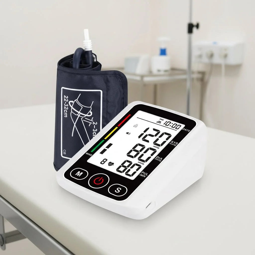 NOUVEAU RICHE Blutdruckmessgerät Oberarm – Digitales Blutdruckmessgerät mit grossem beleuchtetem Display, Speicher & Manschette, Batterie oder Akku