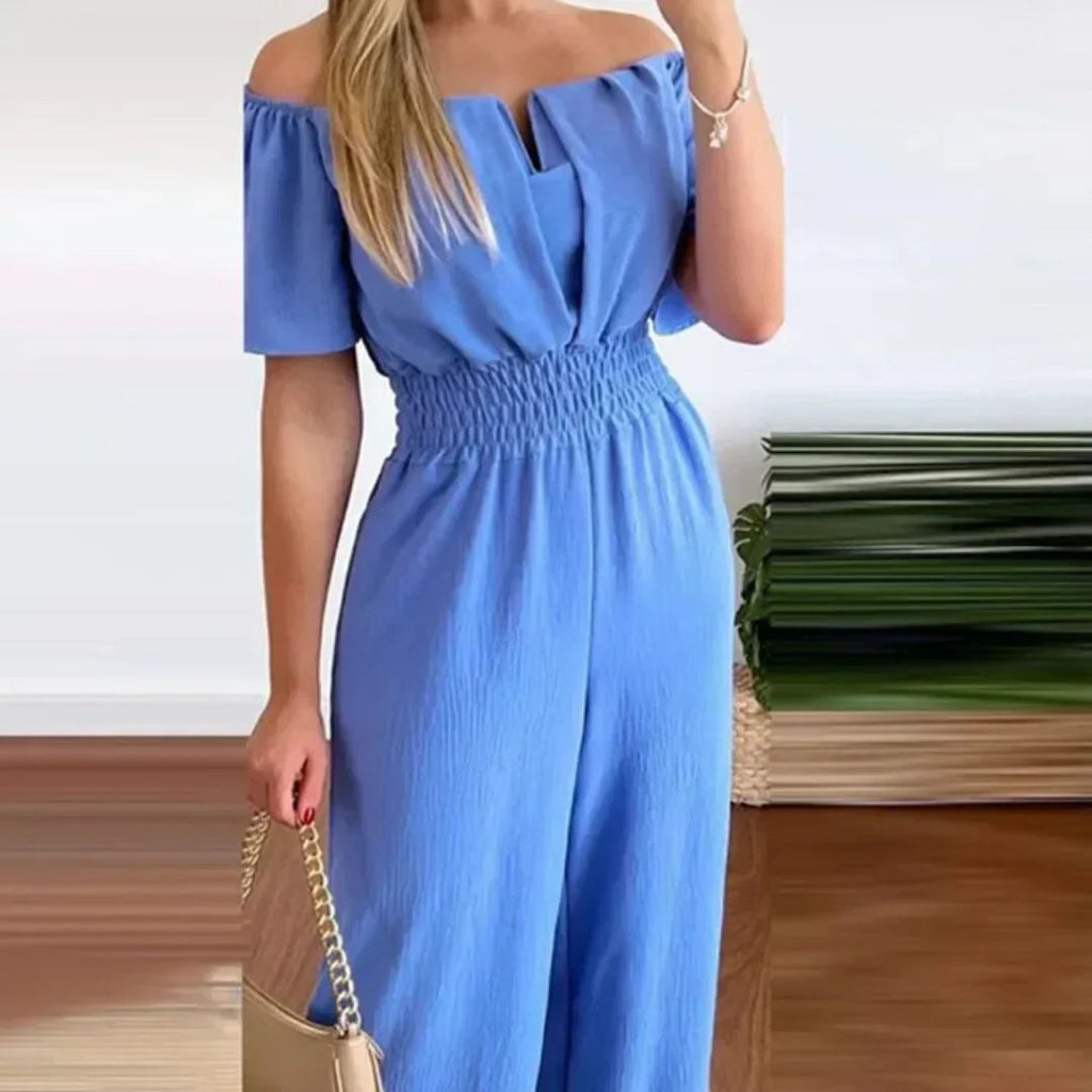 NOUVEAU RICHE Schulterfreier Jumpsuit Mit Kurzen Ärmeln Für Damen Lina In Eleganter Silhouette Und Bequemem Design Hellblau