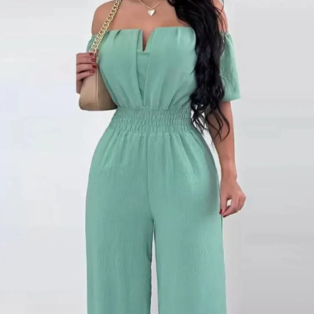 NOUVEAU RICHE Schulterfreier Jumpsuit Mit Kurzen Ärmeln Für Damen Lina In Eleganter Silhouette Und Bequemem Design Hellgrün