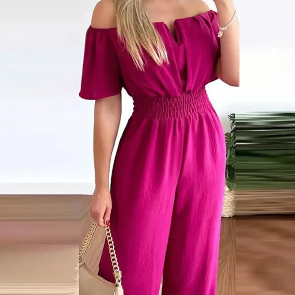 NOUVEAU RICHE Schulterfreier Jumpsuit Mit Kurzen Ärmeln Für Damen Lina In Eleganter Silhouette Und Bequemem Design Rosa