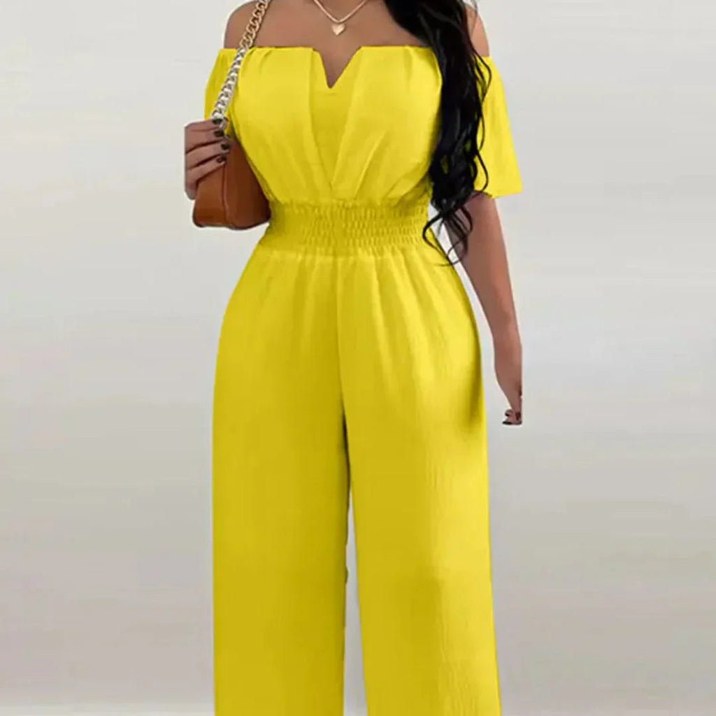 NOUVEAU RICHE Schulterfreier Jumpsuit Mit Kurzen Ärmeln Für Damen Lina In Eleganter Silhouette Und Bequemem Design Gelb