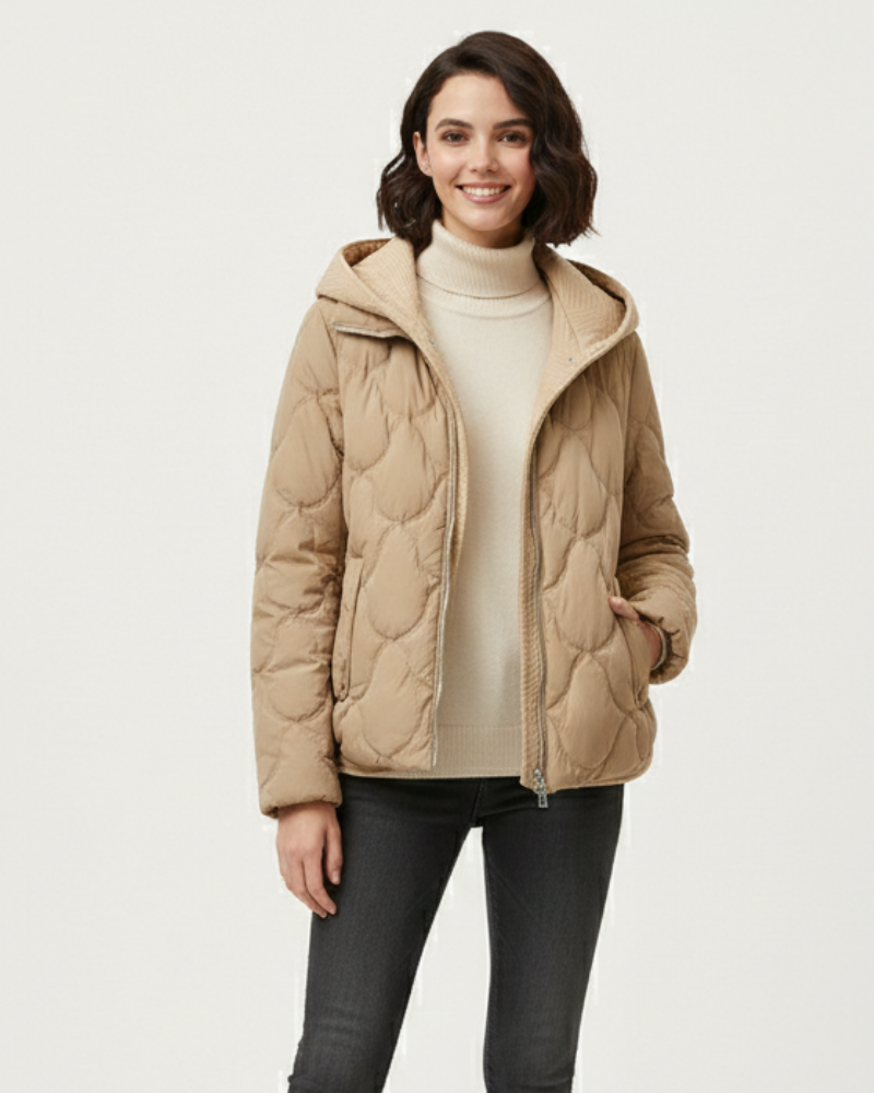 NOUVEAU RICHE Damen Daunenjacke Kurz – Gesteppt & Abgerundete Form Beige