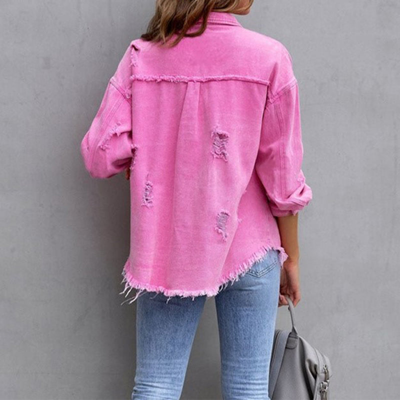 Damen Jeansjacke Tattered Denim-Jacke Zerschlissene