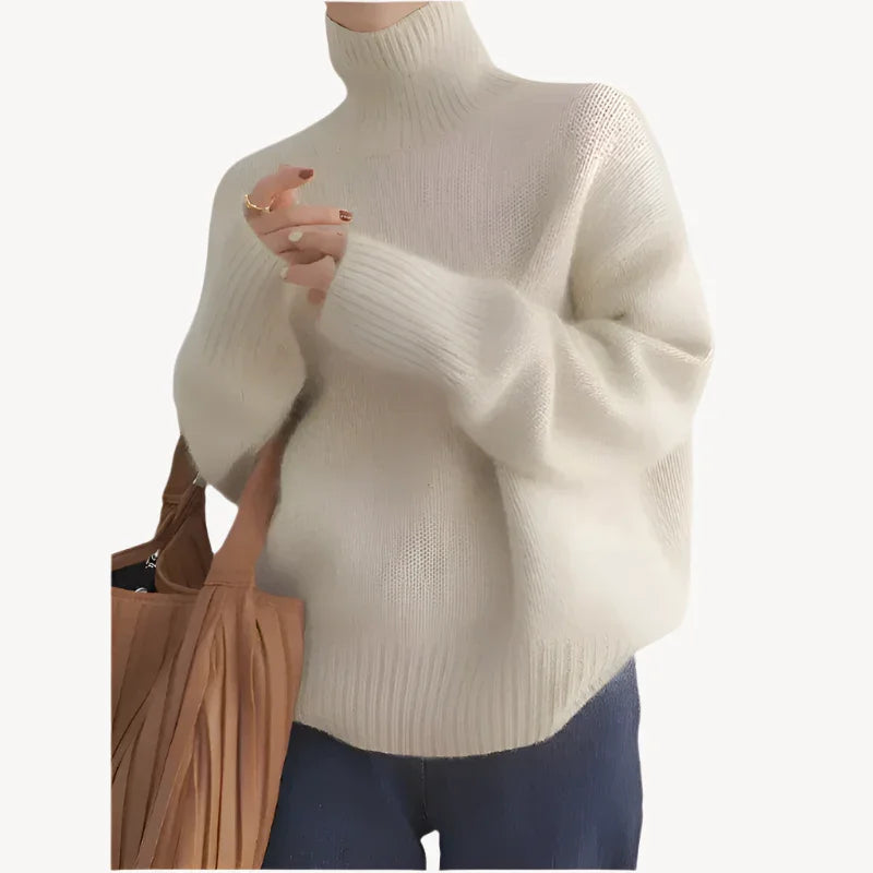 NOUVEAU RICHE Rollkragenpullover Damen Gerippte Oberfläche Winterwärme Beige