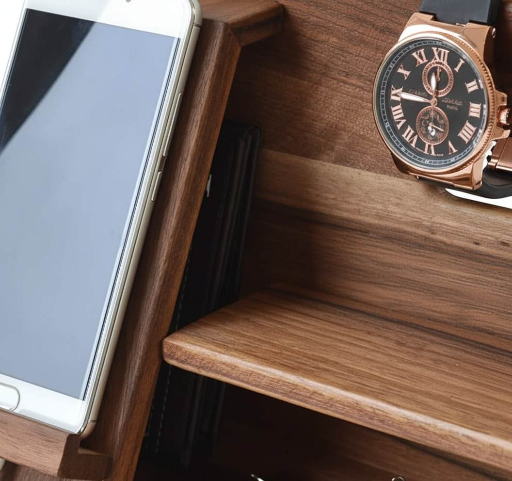 NOUVEAU RICHE Schreibtisch-Organizer – Holz Schreibtisch Organizer & Ladestation-Ablage für Handy, Brille & Uhr
