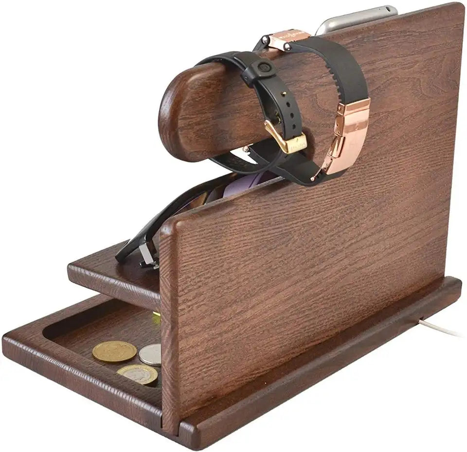 NOUVEAU RICHE Schreibtisch-Organizer – Holz Schreibtisch Organizer & Ladestation-Ablage für Handy, Brille & Uhr